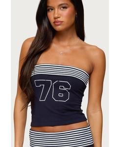 Женский полосатый топ-бандо 76 размера Edikted, Navy-and-white