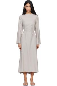 Baserange Длинное платье-макси с длинными рукавами и фартуком, бежевого цвета