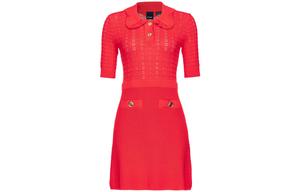Платье мини с короткими рукавами из ажурной вязки PINKO, красный