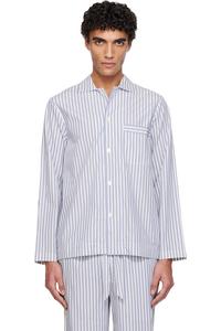 Tekla Пижамная рубашка с длинными рукавами из поплина сине-белого цвета