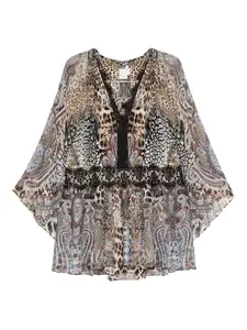 Платье с animal-принтом и кружевной отделкой Camilla, нейтральный