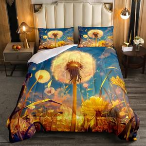 Erosebridal Комплект постельного белья Dandelion Full в стиле бохо с цветочным принтом из 100% хлопка, Yellow Blue