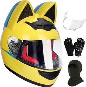Шлем мотоциклетный YMKJGZS Djfknl1023lkj с кошачьими ушками, желтый