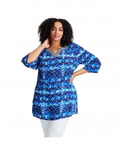 Женская туника, украшенная бисером AVENUE, Blue tie dye medallion