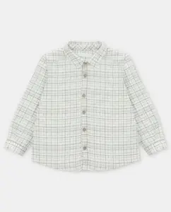 Детская хлопковая рубашка с микроузором в клетку песочного цвета Martín Aranda