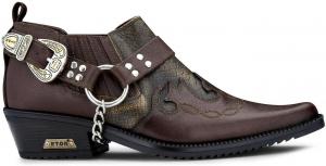 Мужские кожаные ковбойские танцевальные туфли с металлической пряжкой, крокодиловый узор, кубинский каблук, байкерские шипы, панк, винглпикеры, стиль вестерн Infinity Leather, коричневый