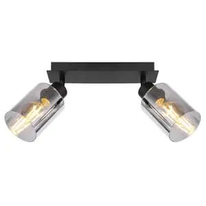 Потолочный светильник HADERA E27, 1 шт., светильник/стекло дымчатое/гостиная/прихожая/ДxШxВ: 270x90x215 мм Globo Lighting, черный