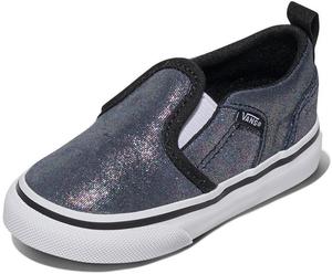 Vans Unisex-Child Asher V Slip-on | Детские кроссовки для мальчиков и девочек, удобная обувь, Shimmer Black