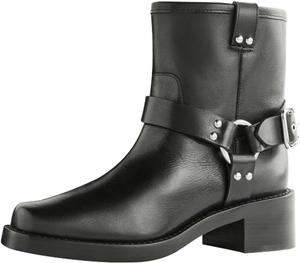 Женские модные ботильоны Miss Left с низким каблуком, люверсами, квадратным носком, мотоботинки, на каждый день, короткие ботинки, размеры 4-16 US, Black