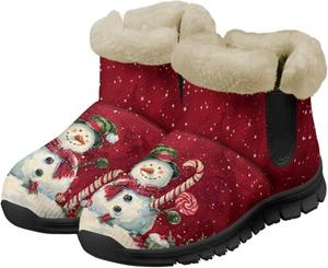 Рождественские зимние ботинки для женщин, удобные короткие ботинки с утеплителем, плюшевые теплые наружные туфли на плоской подошве Twousenru, Snowman