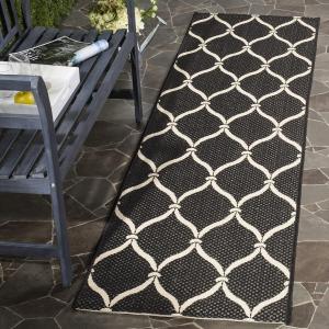 Ковер SAFAVIEH, 61 x 110 см, Washable Outdoor Courtyard Collection - , Black & Beige, без линьки и легкий в уходе, идеален для патио, входной двери, прихожей, придверный ковер (CY6654-256)