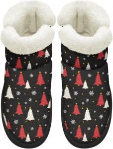 Женские зимние сапоги KEIAHUAN для прогулок, удобные для походов, кроссовки-нубук с противоскользящей подошвой и короткие сапожки с меховым воротником, Christmas Trees