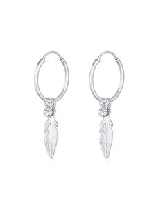 Elli Серьги из серебра 925 пробы с пером в серебряной оправе
