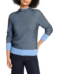 Свитер с воротником-стойкой, связанный пиксельной вязкой Nic+Zoe, синий