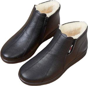 Женские утепленные флисовые теплые хлопковые туфли MSYINGL, плоские нескользящие ботинки с боковой молнией, мягкие кожаные ботильоны, Black