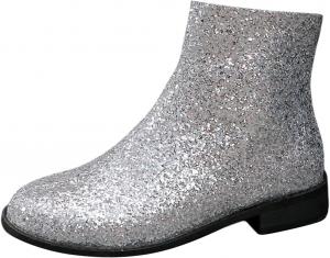 Женские ботильоны с блестками, низкий каблук, короткие сапожки, туфли с пайетками и круглым носком, праздничные ботильоны с боковой молнией Generic, Silver