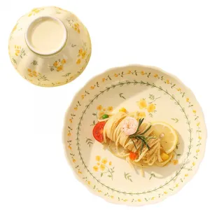 Набор посуды Kawasimaya, желтый/зеленый, глубокая тарелка 11,5 см и блюдо 20 см