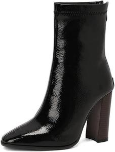 Женские модные ботильоны с квадратным носком на высоком широком каблуке, зимние теплые сапоги с задней молнией, тянущиеся, размеры 4-16 US CHRNDXEE, Black