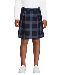 Юбка-шорты в клетку для девочек школьная, длина до колена Lands' End, синий
