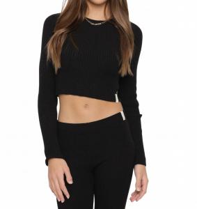 Kaveah Укороченная футболка с длинными рукавами в рубчик для девочек, черный цвет