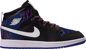 Кроссовки Air Jordan 1 Mid SE PS Tiger Stripe, черный