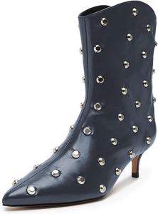 Женские стильные ботильоны FOWT с заклепками, заостренным носком, на низком каблуке, на молнии, элегантные короткие ботинки для вечеринок, размеры 4-16 US, Blue