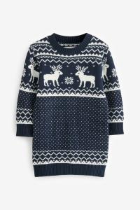 Детское рождественское платье в стиле фейри айл с изображением оленей The Little Tailor, синий