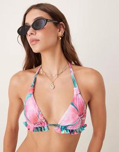 Треугольный бикини-топ с цветочным принтом Havanna Night в фиолетовом цвете Wild Lovers