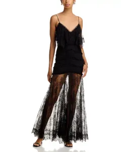 Длинное кружевное платье песочного цвета Loveshackfancy, черный