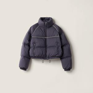 Пуховик из технического понже MIU MIU, синий