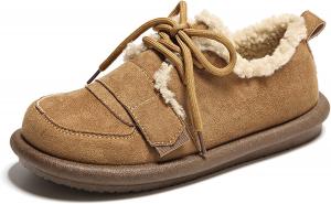 Женские зимние мягкие и комфортные плюшевые хлопковые туфли UANGLI с овечьей шерстью, ретро, на плоской подошве, с плюшевой изоляцией, Brown