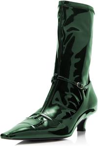 Женские стильные сапоги до середины икры Miss Left с закрытым квадратным носком, низким каблуком-мини, на шнуровке с ремешком и пряжкой, короткие ботильоны, модные повседневные офисные туфли, размеры 4-16 США, Green