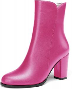 Женские короткие ботильоны WAYDERNS с квадратным носком, кожаные, на молнии, матовый блок, высокий каблук 3,5 дюйма, Magenta