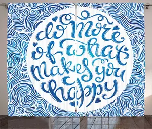 Сине-белая штора в деревенском стиле ABAKUHAUS с цитатой и волнами, присборенная штора из тесьмы для спальни с петлями и крючками, 280 x 225 см, светло-голубой, темно-синий, белый Abakuhaus