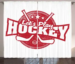 Штора ABAKUHAUS "Хоккей в деревенском стиле", в стиле "Давай поиграем в ретро", присборенная штора из тесьмы для спальни с петлями и крючками, 280 x 245 см, цвет: темно-коралловый Abakuhaus