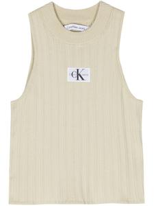 Calvin Klein Jeans топ в рубчик с нашивкой-логотипом, зеленый