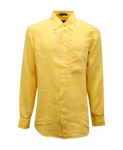 Льняная рубашка с планкой на пуговицах и карманом. Gant, желтый