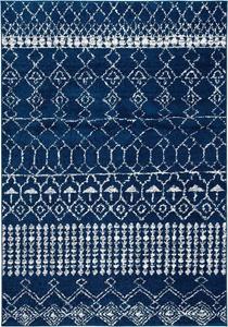 Ковер SAFAVIEH, 61 x 153 см, Tulum Collection, Navy & Ivory, марокканский богемный дизайн с эффектом потертости, не линяет и прост в уходе, идеален для помещений с высокой проходимостью: прихожая, гостиная, спальня (TUL229N)