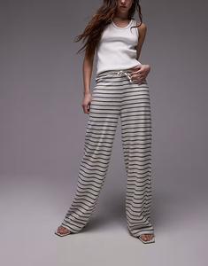 Широкие брюки Topshop в полоску с завязками на шнурке цвета экрю