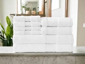 LUZIA Набор полотенец из 8 предметов — 100% турецкий хлопок — 2 банных полотенца, 2 полотенца для рук и 4 мочалки (белые), цвет White