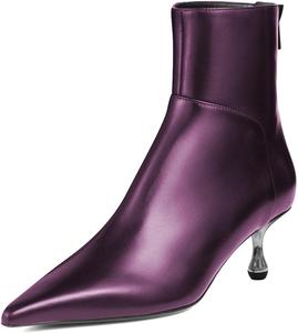 Женские ботильоны с закрытым носком, острым мысом, на щиколотку, с задними молниями, низкий металлический каблук, короткие ботинки, стильные деловые рабочие туфли, размеры 4-16 US Wo wagas, Purple