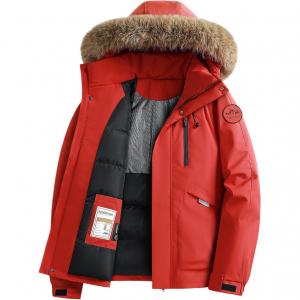 Пуховик Unisex с меховым воротником утепленный ZIAREL, розовыйfinch красный