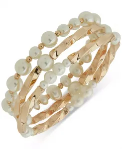 Набор из 3-х витых эластичных браслетов с имитацией жемчуга золотистого оттенка Anne Klein, pearl