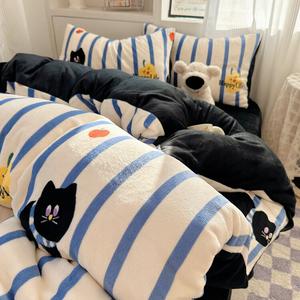 Disney Комплект постельного белья 1.5м, 4 предмета, для одеяла 180x220 см, F-Blue Stripe Cat, терморегуляция, комфорт