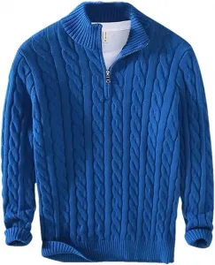 Мужской теплый свитер из хлопка с полуводолазкой и молнией