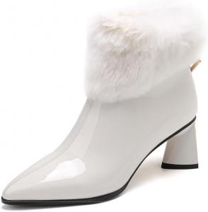 Женские ботильоны KAGAA из коровьей кожи с заостренным носком и молнией, больших размеров, с устойчивым каблуком средней высоты 6 см, ручная работа, теплые ботинки до щиколотки для женщин kagaa132, White