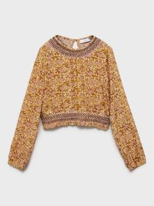 Детская блузка Lourdes с цветочным принтом и сборками Mango, Dark Yellow