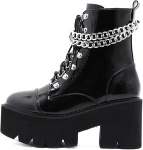 Женские черные готические ботильоны YIYA на платформе с пряжками в виде крыльев летучей мыши, массивными квадратными каблуками, круглым носком и молнией, панк-мотоциклетные ботинки, удобные короткие готические ботильоны