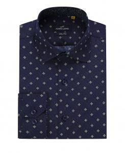 Мужская деловая рубашка с длинным рукавом и геометрическим рисунком на пуговицах Azaro Uomo, синий