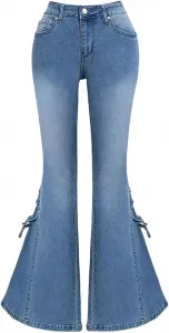 Женские джинсы-клёш Vintage Blue с высокой талией и эластичным бантом